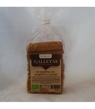 Galletas de espelta con jengibre y nuez ecológ., 175 gr.