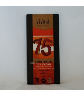 Chocolate negro 75% con azúcar de coco ecológ, 100 gr.