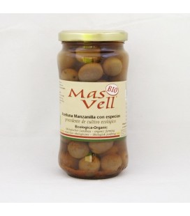 Aceitunas manzanilla con especias ecológ., 350 gr.