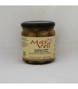 Aceitunas verde rellena de anchoa ecológ., 350 gr.