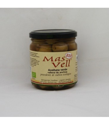 Aceitunas verde rellena de anchoa ecológ., 350 gr.