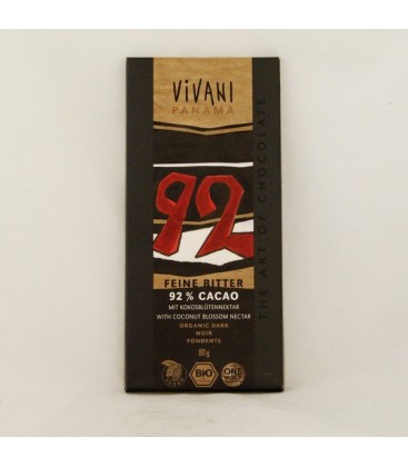 Chocolate negro 92% ecológ, 100 gr.
