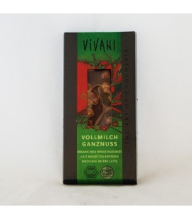 Chocolate con leche y avellanas enteras ecológ, 100 gr.