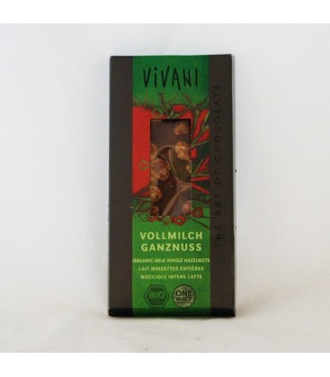 Chocolate con leche y avellanas enteras ecológ, 100 gr.